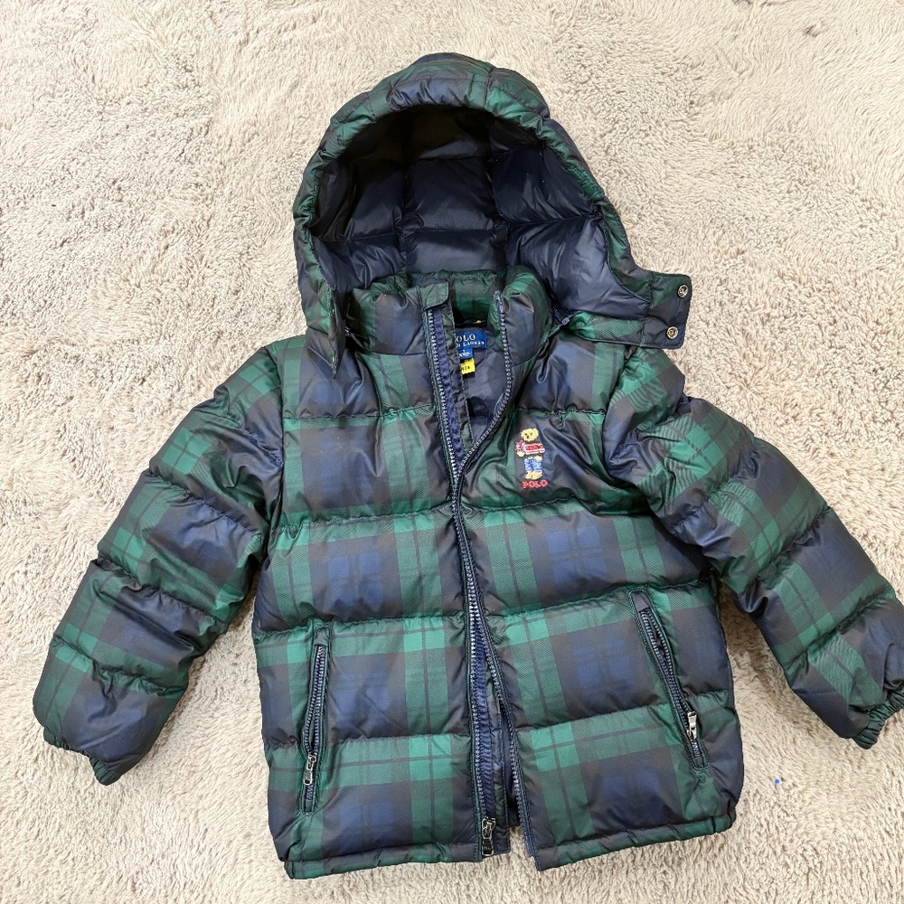 Kids polo Ralph Lauren green blue bubble plaid coat